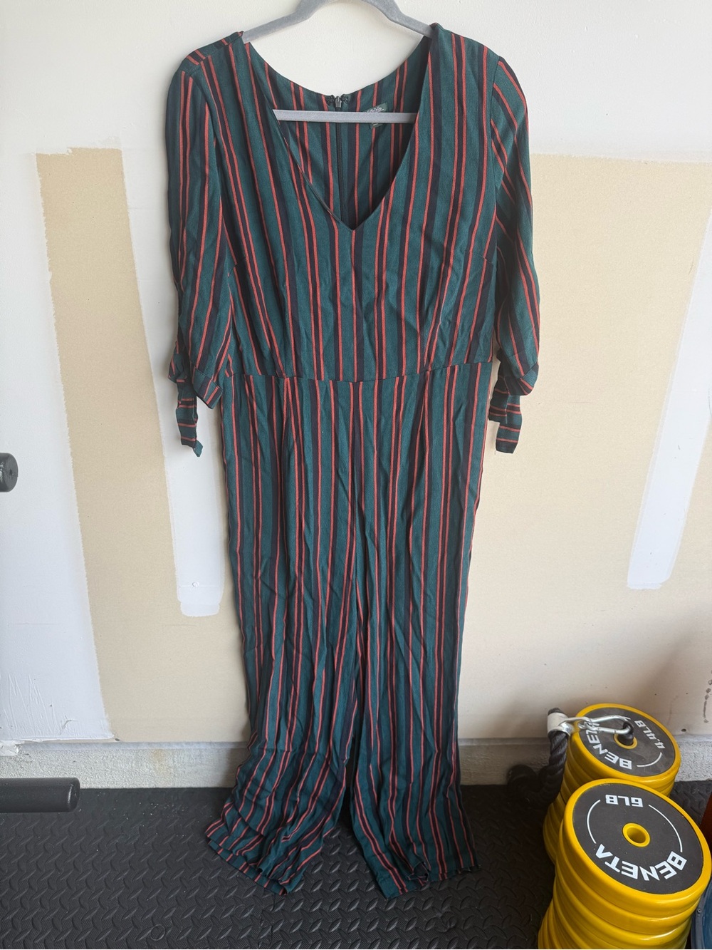 wild fable Green and Red Striped Long Sleeve Jumpsuit